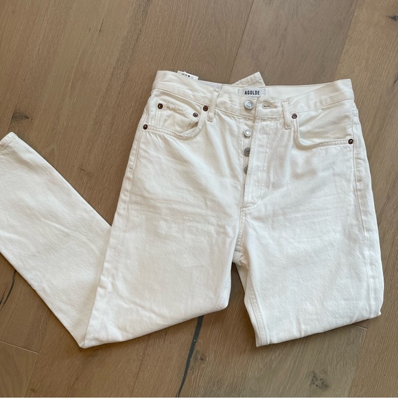 Agolde High Waisted Straight Leg White Denim with Button Fly Size 27 - Picture 2 of 11